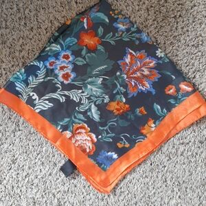 Floral Saks Fifth Avenue square scarf with orange trim